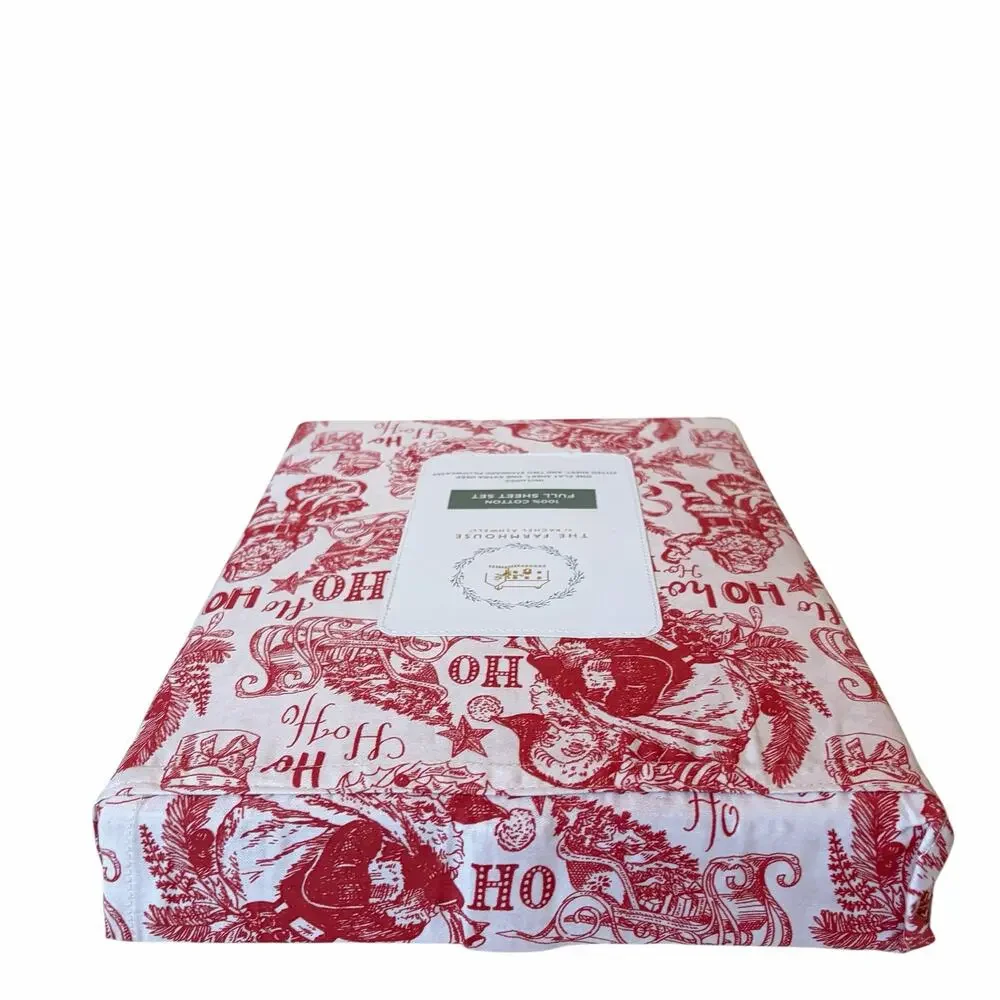 Farmhouse by Rachel Ashwell HO HO HO Santa FULL 4pc Sheet Set Cotton NEW